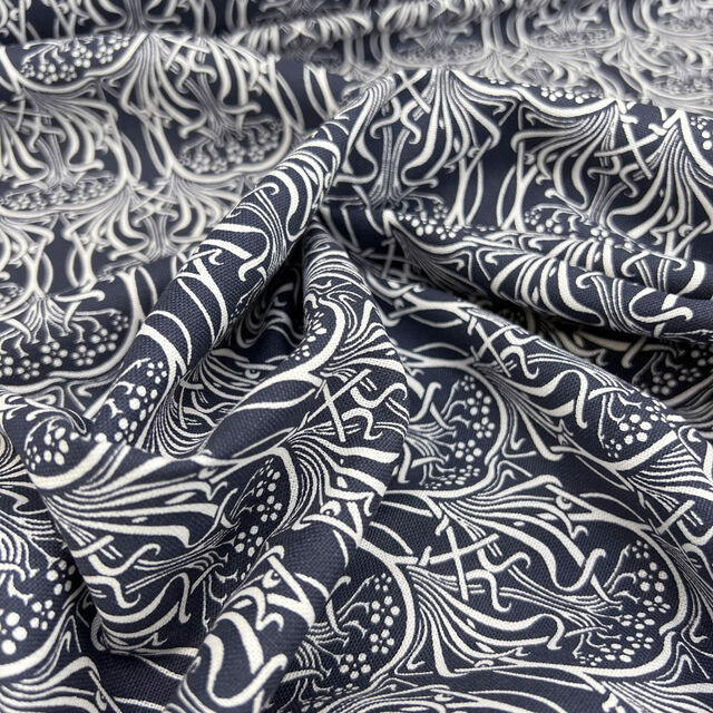 Cotton Canvas - Art Noveau - Navy/White